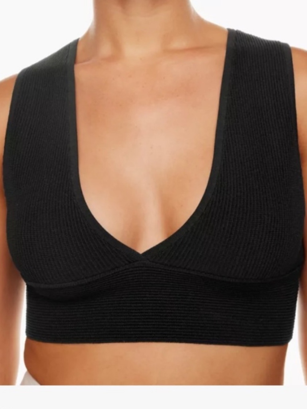 Babaton Black Sculpt Knit Deep V Crop Tank
